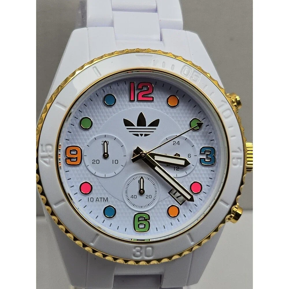 Adidas Originals Brisbane White Gold 44mm Chronograph Sports Watch New Battery